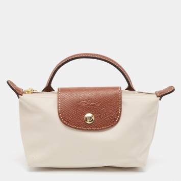 Pre Owned Longchamp Off White Nylon Le Pliage Handle Pouch