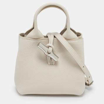 Pre Owned Longchamp Ivory Leather Roseau XS Bag
