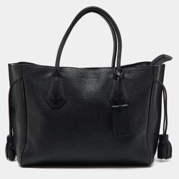 Longchamp Black Leather Tassel Detail Zip Tote