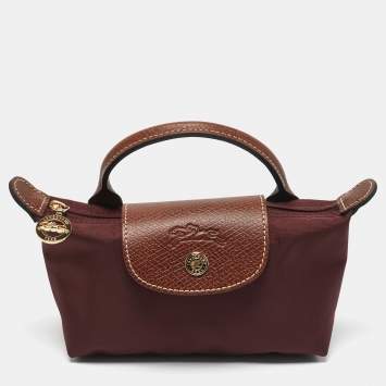 Longchamp Burgundy Leather and Nylon Le Pliage Pouch