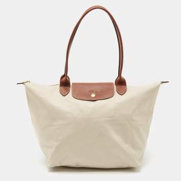 Pre Owned Longchamp Beige/Brown Nylon Large Le Pliage Tote
