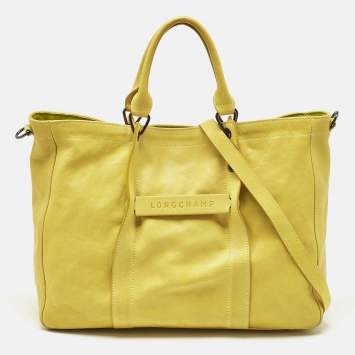 Pre Owned Longchamp Yellow Leather Large 3D Tote