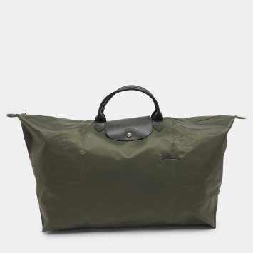 Pre Owned Longchamp Green Nylon and Leather Large Le Pliage Travel Bag