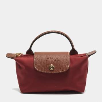 Pre Owned Longchamp Red Nylon Le Pliage Handle Pouch