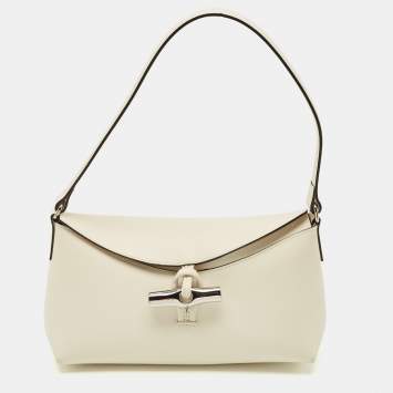 Pre Owned Longchamp Off White Leather Le Roseau Shoulder Bag