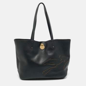 Pre Owned Longchamp Black Leather Shop it Shopper Tote