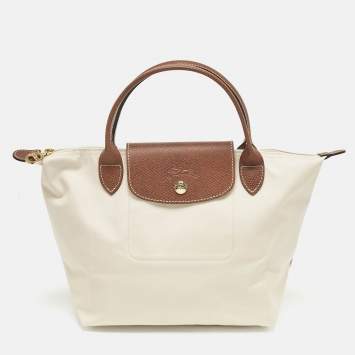 Pre Owned Longchamp Brown/Ivory Nylon Small Short Le Pliage Tote