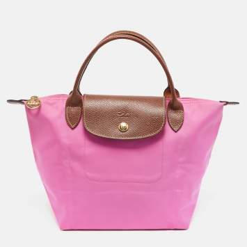 Pre Owned Longchamp Pink/Brown Nylon Mini Le Pliage Tote