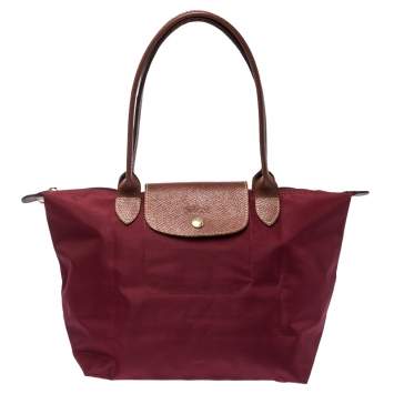 Pre Owned Longchamp Burgundy Nylon Small Le Pliage Tote