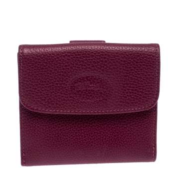 Pre Owned Longchamp Magenta Leather Flap Compact Wallet