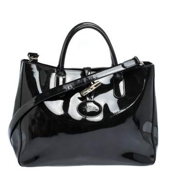 Pre Owned Longchamp Black Patent Leather Roseau Tote 