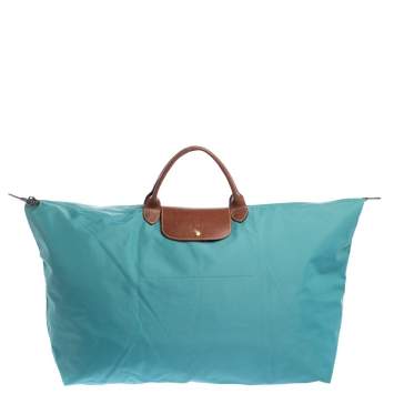 Pre Owned Longchamp Aqua Blue Nylon XL Le Pliage Tote