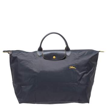 Pre Owned Longchamo Grey Nylon and Leather Le Pliage Weekender Tote