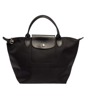 Pre Owned Longchamp Black Nylon and Leather Small Le Pliage Tote