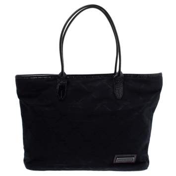 Pre Owned Longchamp Black Logo Embossed Canvas Tote 