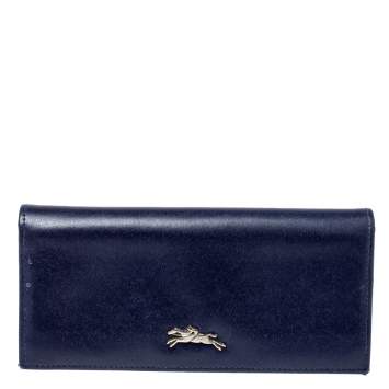 Pre Owned Longchamp Navy Leather Long Flap Wallet