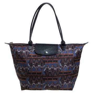 Pre Owned Longchamp Multicolor Print Nylon and Leather Le Pliage Tote