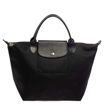 Pre Owned Longchamp Black Nylon and Leather Small Le Pliage Tote