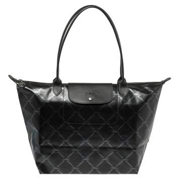 Pre Owned Longchamp Black Coated Canvas and Leather Le Pliage Tote