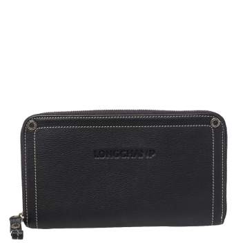 Pre Owned Longchamp Grey Leather Zip Around Wallet