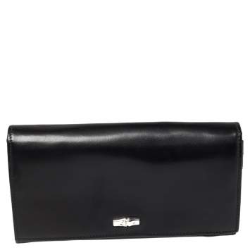 Pre Owned Longchamp Black Glossy Leather Roseau Continental Wallet