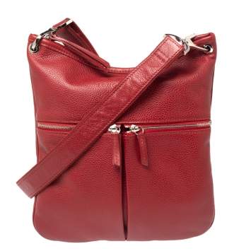 Pre Owned Longchamp Red Leather Messenger Bag
