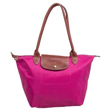 Pre Owned Longchamp Pink Nylon and Leather Le Pliage Tote