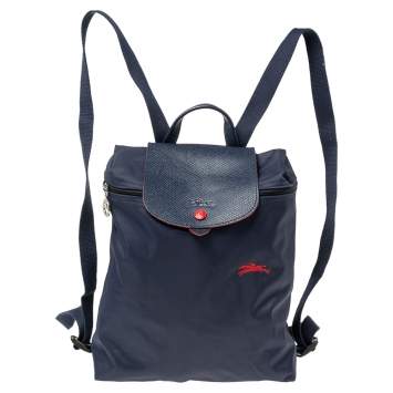 Pre Owned Longchamp Navy Blue Nylon Le Pliage Backpack