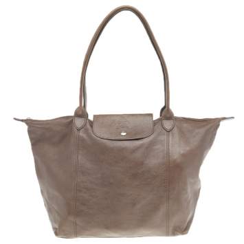 Pre Owned Longchamp Dark Brown Leather Le Pliage Travel Bag