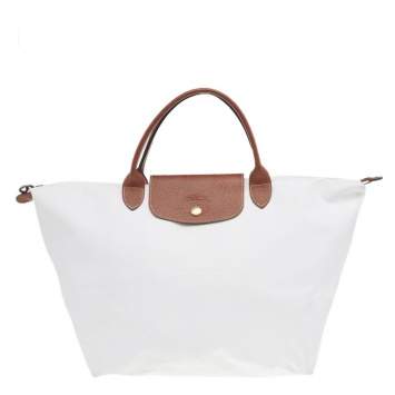 Pre Owned Longchamp White/Brown Nylon And Leather Le Pliage Tote 