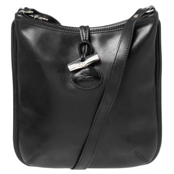 Pre Owned Longchamp Black Leather Roseau Shoulder Bag