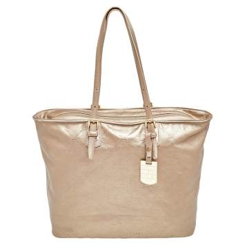 Pre Owned Longchamp Gold Leather Large LM Cuir Shopping Tote