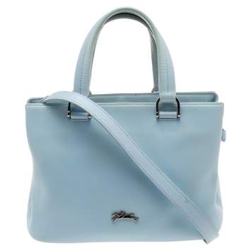 Pre Owned Longchamp Light Blue Leather Convertible Satchel