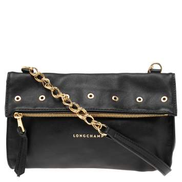 Pre Owned Longchamp Black Leather Shoulder Bag