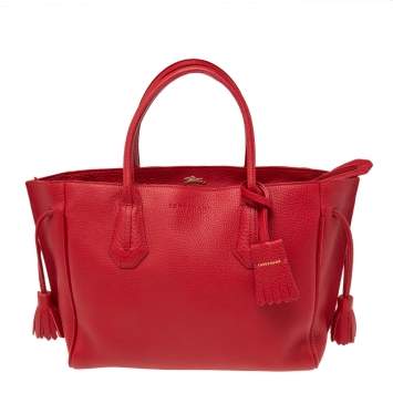 Pre Owned Longchamp Red Leather Medium Penelope Fantaisie Tote