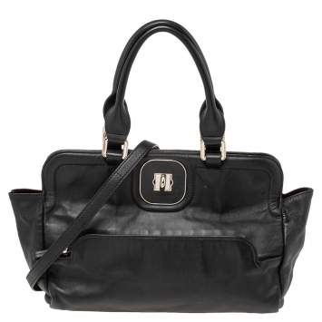Pre Owned Longchamp Black Leather Gatsby Satchel