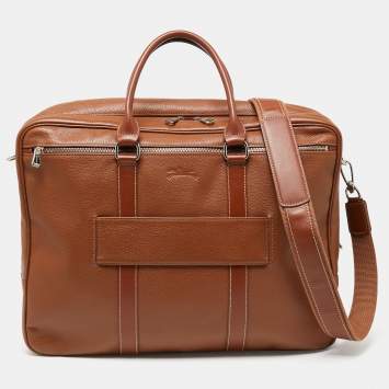 Pre Owned Longchamp Brown Leather Le Foulonne Briefcase L Bag