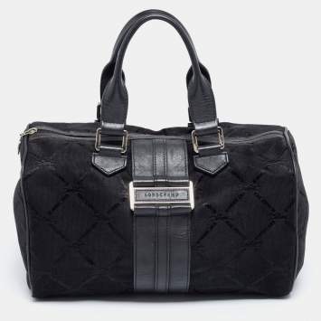 Pre Owned Longchamp Black Canvas and Leather Boston Bag
