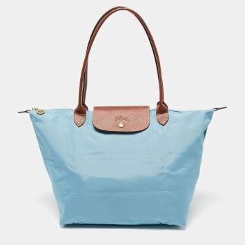 Pre Owned Longchamp Blue Nylon and Leather Medium Le Pliage Tote
