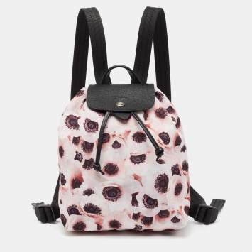 Pre Owned Longchamp Multicolor Floral Print Nylon and Leather Le Pliage Drawstring Backpack