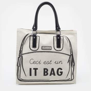 Pre Owned Longchamp Off White Canvas Ceci est un It Bag Tote 
