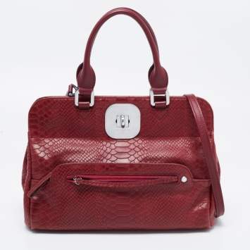 Pre Owned Longchamp Burgundy Python Embossed Leather Gatsby Tote