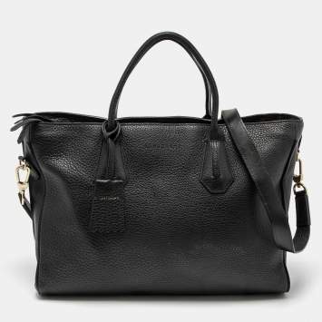 Pre Owned Longchamp Black Leather Zip Tote