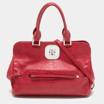 Pre Owned Longchamp Red Croc Embossed LeatherTote