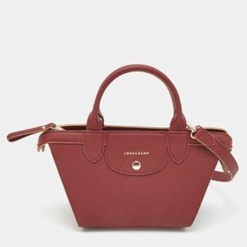 Pre Owned Longchamp Red Leather Small Le Pliage Heritage Tote
