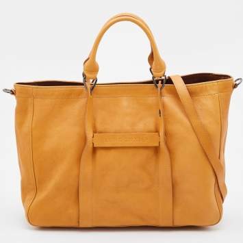 Pre Owned Longchamp Mustard Leather Large 3d Shopper Tote