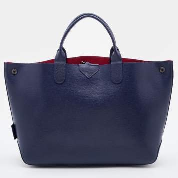 Pre Owned Longchamp Navy Blue/Pink Leather Roseau Reversible Tote