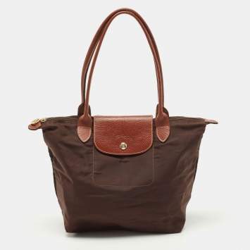 Pre Owned Longchamp Two Tone Nylon and Leather Small Le Pliage Tote