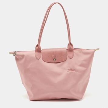 Pre Owned Longchamp Light Pink Nylon and Leather Large Le Pliage Tote