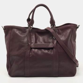 Longchamp Purple Leather Large 3d Shopper Tote